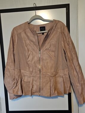 Thalia Sodi Blush Pink Faux Leather Peplum Jacket